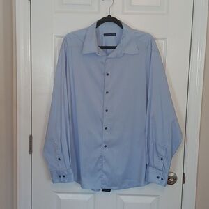 Material London Men's 34/35 Size 17.5 Modern Fit Light Blue Long Sleeve
